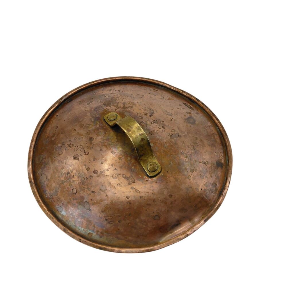 Vintage Copper Pot Brass Handle 3 Sauce Pan Lid - Picture 8 of 11